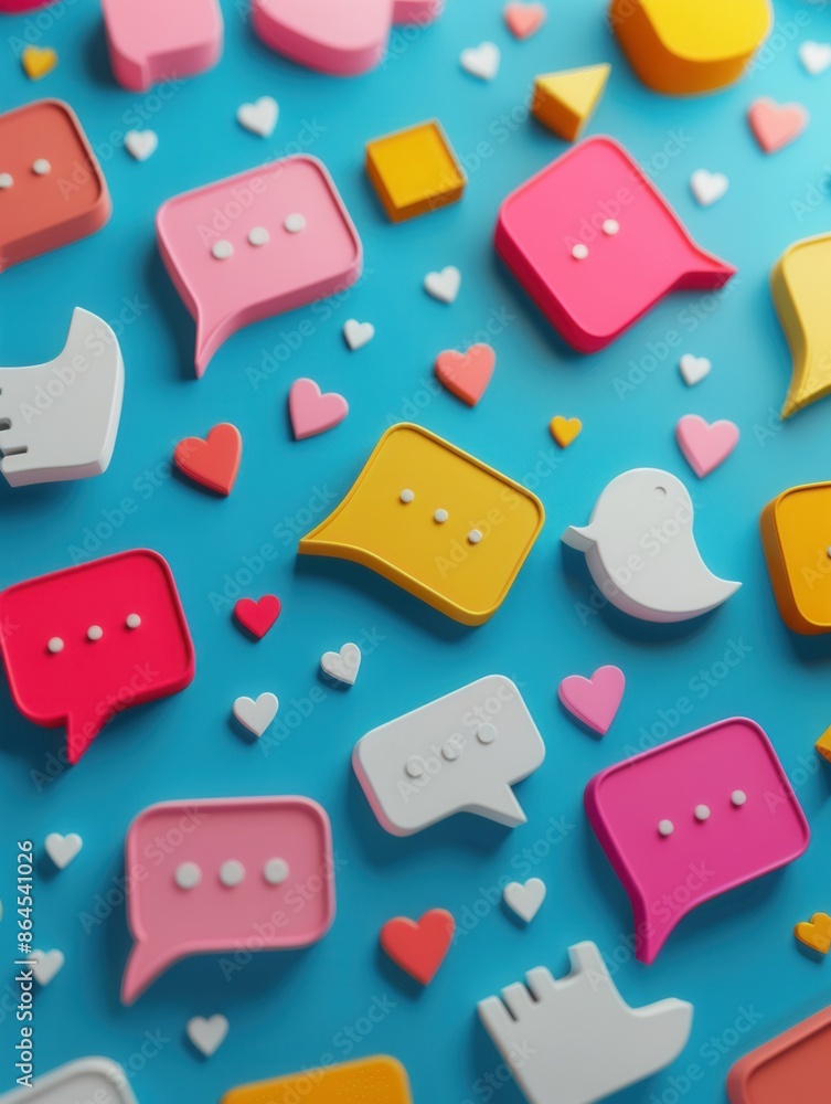 Aufkleber a vibrant image featuring colorful chat bubbles and social media symbols on a blue background, repre