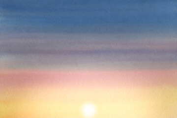 The color of the sunset sky. Abstract background, watercolor gradient in vibrant orange purple and blue.