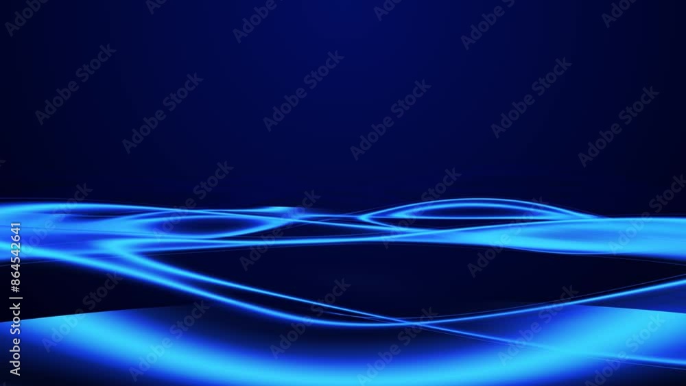Poster smooth animations of blue glowing waves on a dark background. abstract colorful wavy background in d