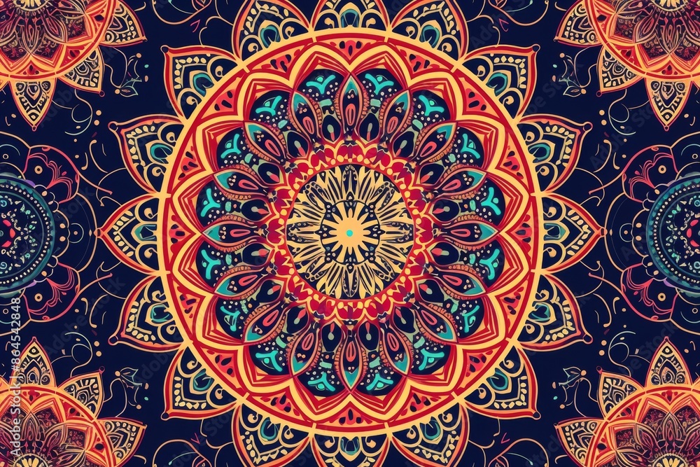 Aufkleber a colorful tapestry with a circular design, intricate mandala pattern with bohemian flair