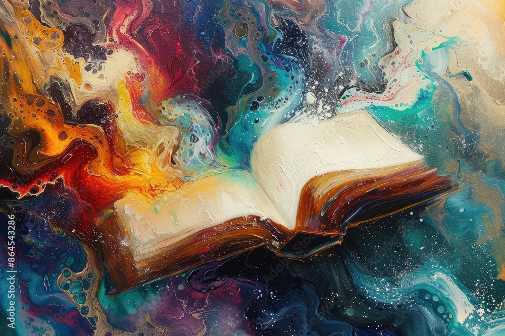 Aufkleber an open book with smoke coming out of it, Paint an abstract image evoking the feel of deep immersion when engrossed in a captivating book