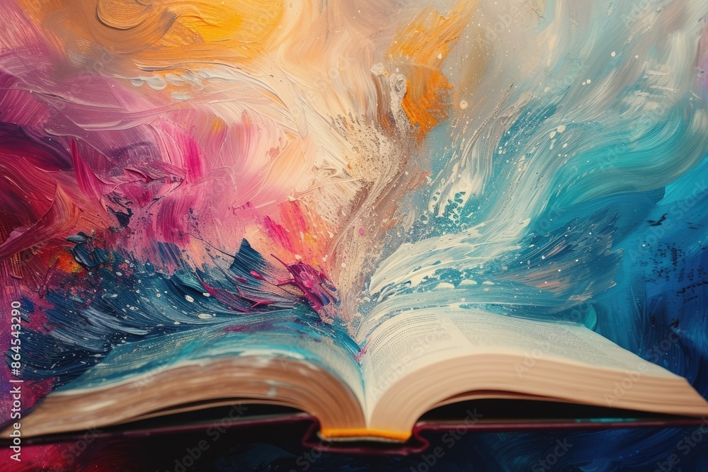 Aufkleber an open book with smoke coming out of it, Paint an abstract image evoking the feel of deep immersion when engrossed in a captivating book