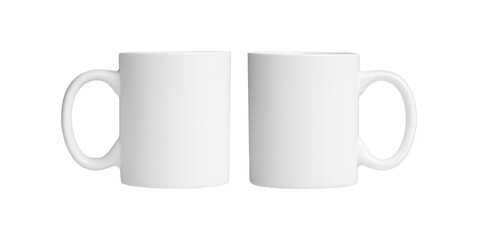 set of white cups for tea or coffee on isolated white background close up
