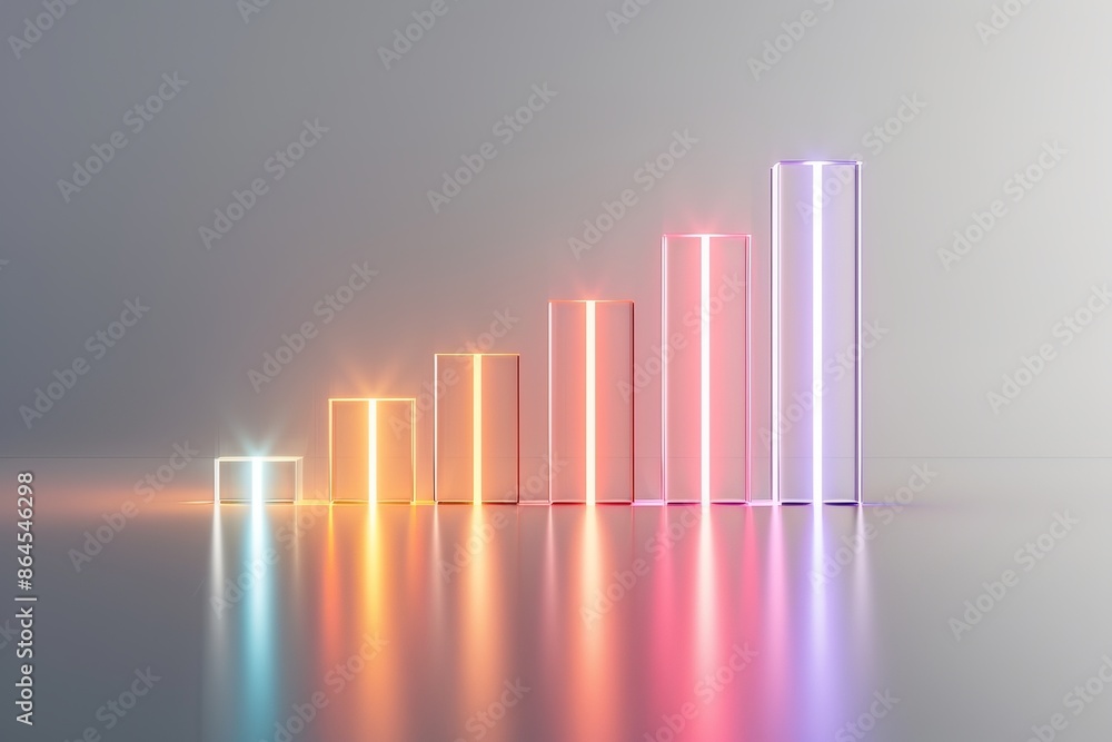Aufkleber futuristic neon bar graph showcasing growth and business success concept on a reflective surface wit