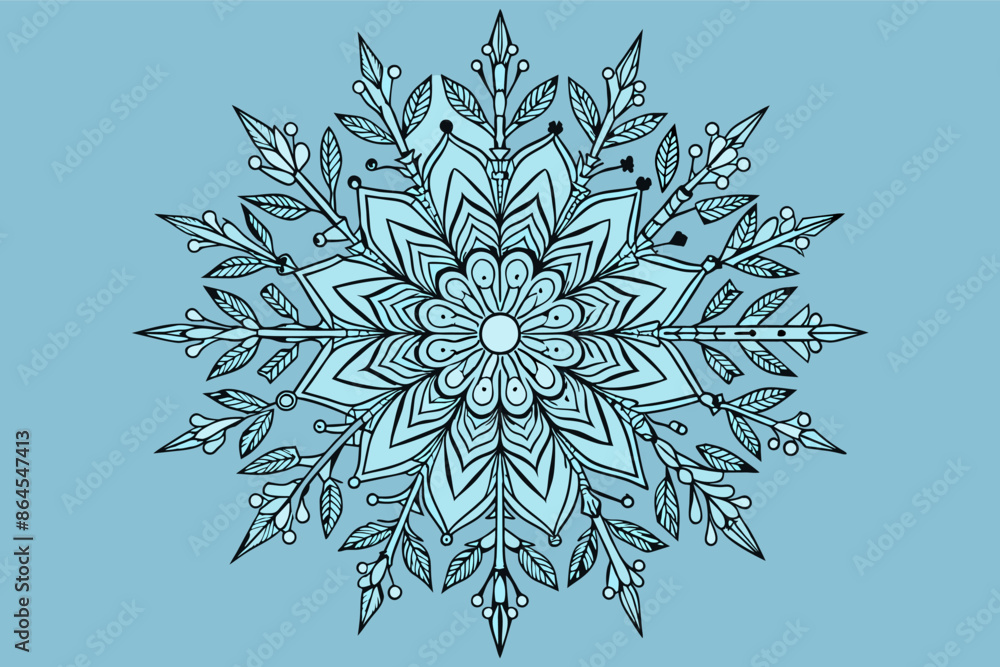 Fototapete a snowflake with a blue background and a white border, intricate snowflake outline for a winter them