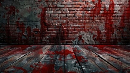 Bloody background scary old bricks wall and floor, concept of horror and Halloween