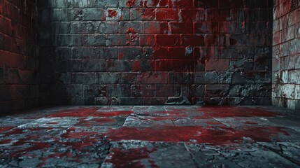 Bloody background scary old bricks wall and floor, concept of horror and Halloween