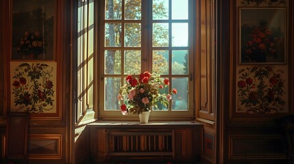 窓辺に置かれた花の鉢