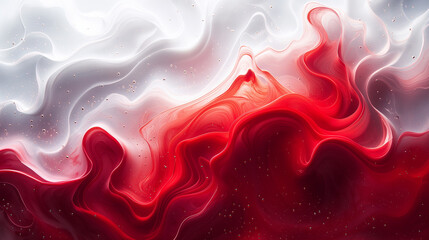 Abstract Red and White Fluid Art Background.  Dynamic Swirls and Patterns