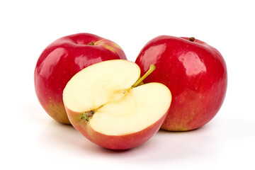 Red prince apples, isolated on white background.