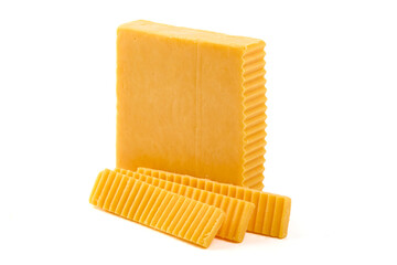 Cheddar cheese, isolated on white background. High resolution image.
