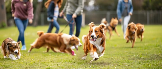A dog obedience training class in session