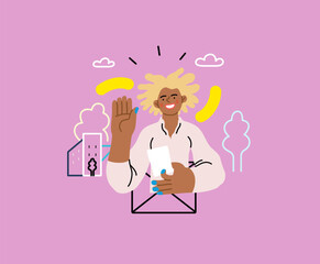 Creative Workspace: Video Conference, modern flat vector concept illustration of person engaging in virtual business meeting Connectivity, collaboration, digital interaction, remote work, productivity