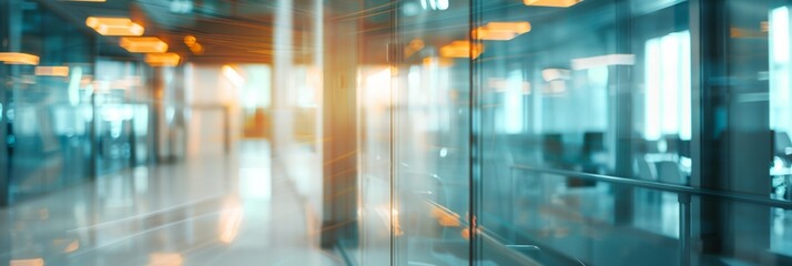 a hallway with lights on the ceiling and a door in the middle of the hallway