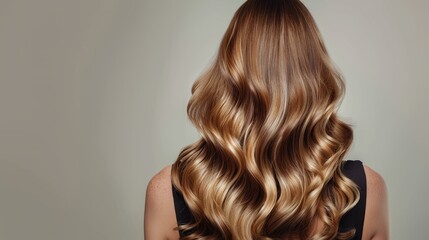 Fototapeta premium a woman with long wavy hair is shown from the back