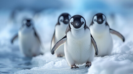 Fototapeta premium Penguins on an ice floe, Antarctic Peninsula, on an iceberg near South Shetland Islands