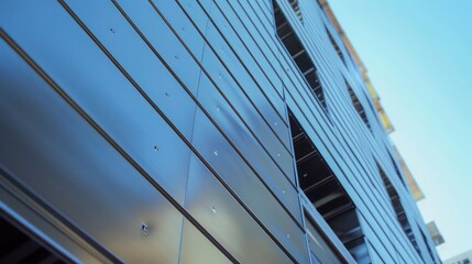 close-up of aluminum siding panels being installed on a high-rise, emphasizing the scale and scope of the project