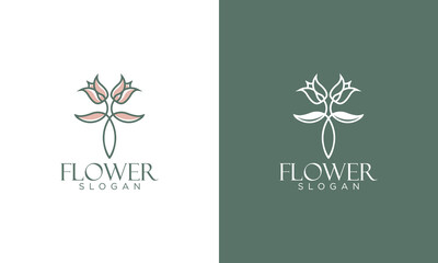 Line art elegant floral logo design. Can be used for beauty salon, decoration, boutique, spa, yoga, cosmetics and skin care products vector