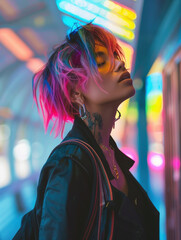 Obraz premium Portrait of young person with rainbow makeup, winking playfully at the camera. Concept LGBTQ