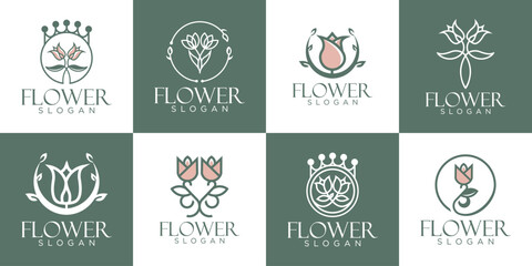 set of collection Line art elegant floral logo designs. Can be used for beauty salons, decoration, boutiques, spas, yoga, cosmetics and skin care products. vector