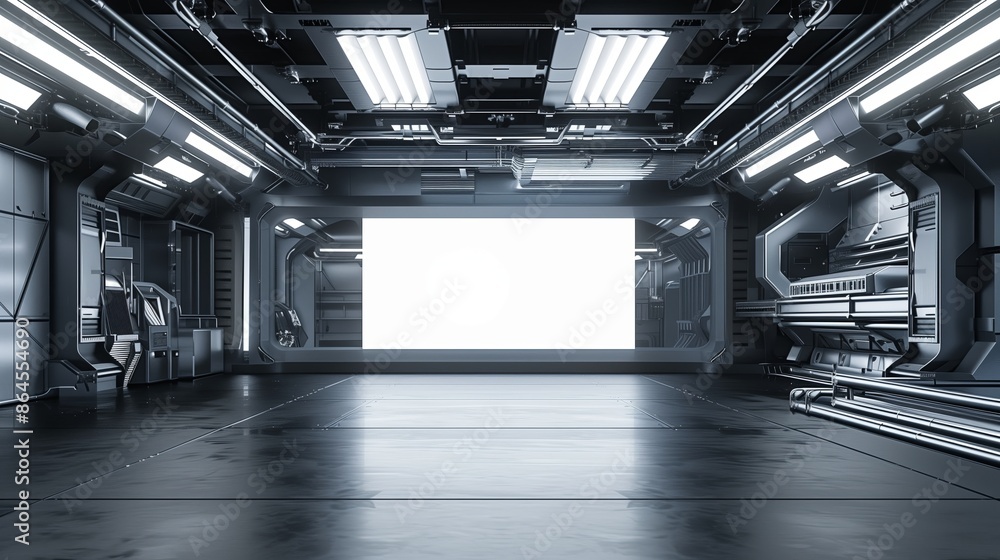 Poster modern interior background. empty light design space. white hall with dark room concept. futuristic 
