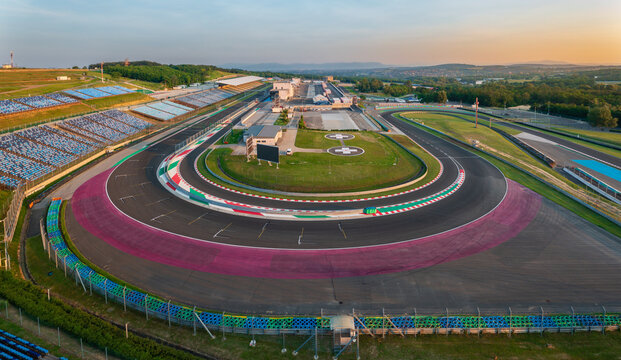 Aerial panoramic view of the famous Hungarian Formula 1 race track at Mogyorod, Hungary
