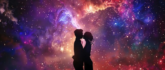 Naklejka premium A loving couple sharing a tender kiss under a blanket of stars