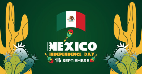 September 16 Mexico Independence Day Web Banner and Background. Mexican National Day Celebrations Banner With Mexico Flag For Social Media Cover ads, invitation card, backdrop, brochure, poster
