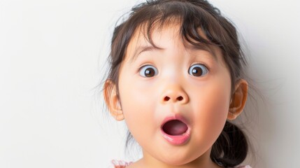 A close up portrait of a young girl with a surprised expression