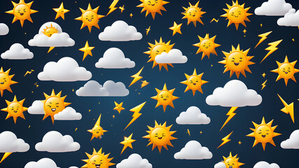 a collection of cartoon weather symbols (sun, cloud, lightning).