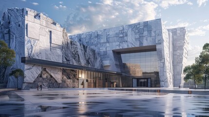 Fototapeta premium high-tech conference center with a modular stone facade, which can be reconfigured according to the needs of different events and exhibitions