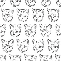 Cat in doodle style. Simple seamless pattern. Vector illustration.