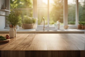 Kitchen background top counter interior wood blur home wooden empty room light white. Top kitchen product background desk modern window food display design texture tabletop restaurant board wall space