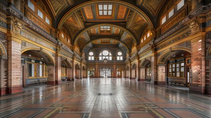 Obraz premium historic train station with ornate brick detailing, restored to its original splendor and serving as a gateway to the citya??s vibrant history