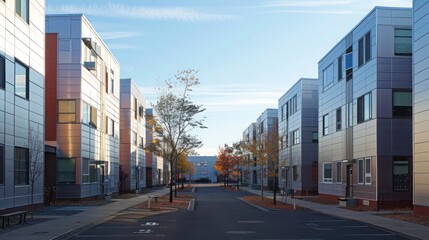 Obraz premium large urban renewal project featuring buildings with interlocking aluminum siding, designed to improve aesthetic appeal and energy efficiency in the community