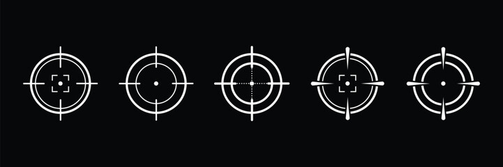 Set of Target aim Crosshair icon collection with black background. Scope aim icons. Circular crosshairs. Vector illustration.
