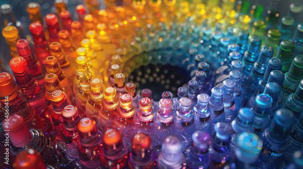 Aufkleber an intricate, 3d representation of helicoidal classification, futuristic background with rainbow col