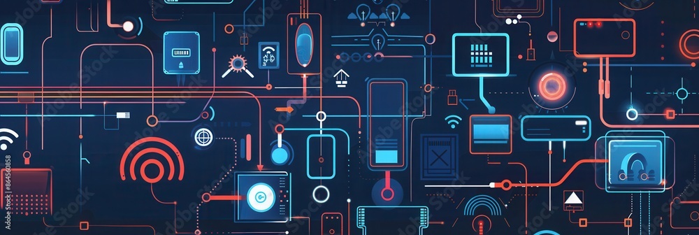 Leinwandbilder an abstract illustration depicting various network devices, including routers, modems, and smart hom
