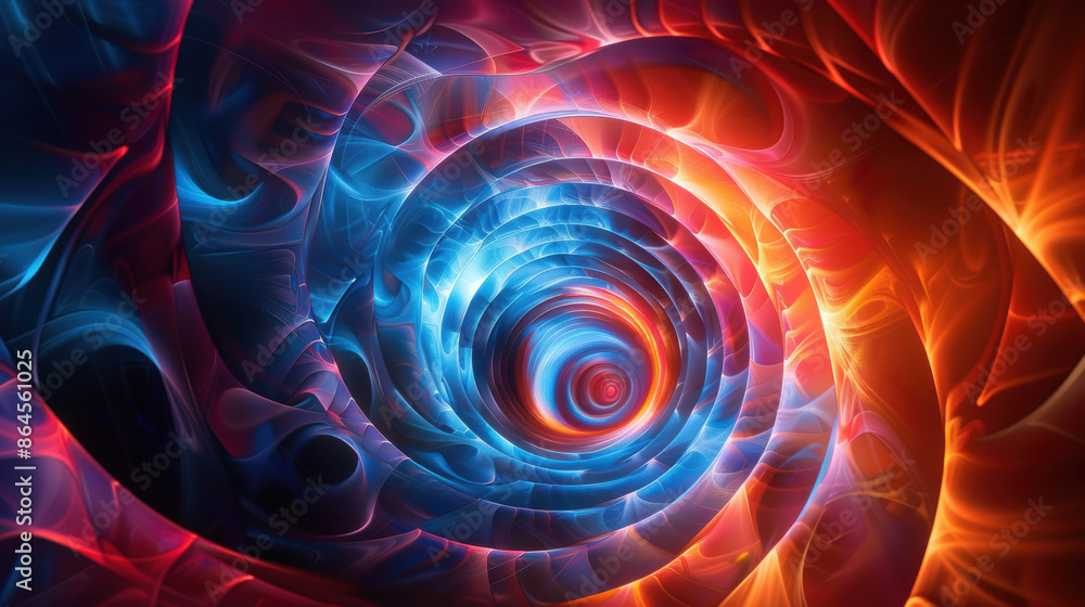 Poster an intricate, 3d representation of helicoidal classification, futuristic background with rainbow col