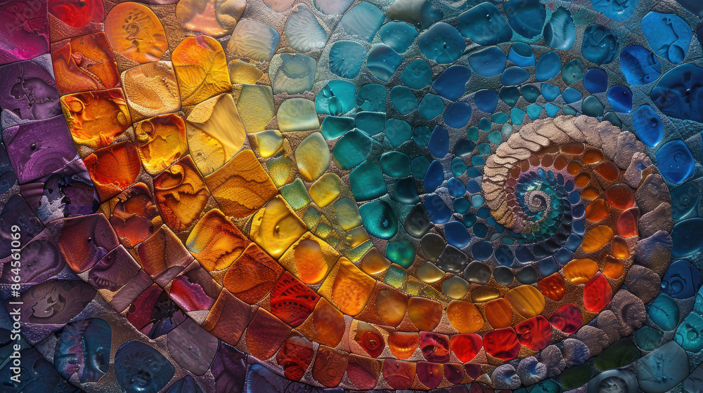 Poster an intricate, 3d representation of helicoidal classification, futuristic background with rainbow col