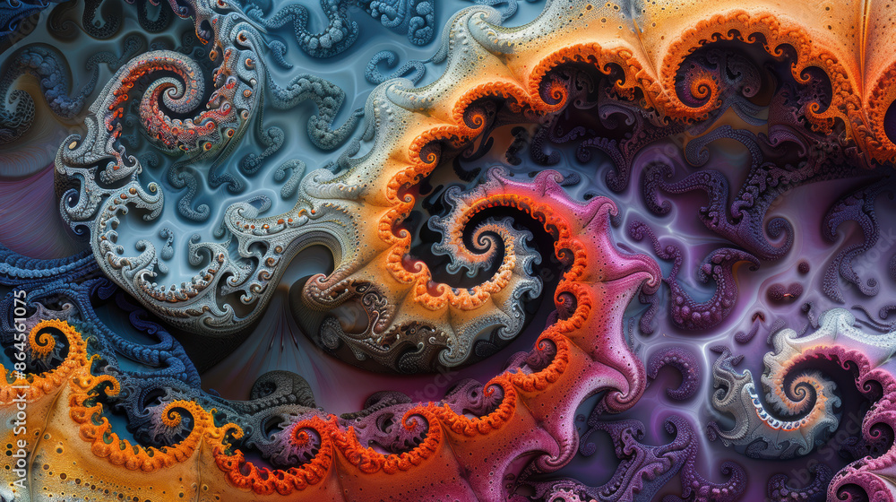 Poster an intricate, 3d representation of helicoidal classification, futuristic background with rainbow col
