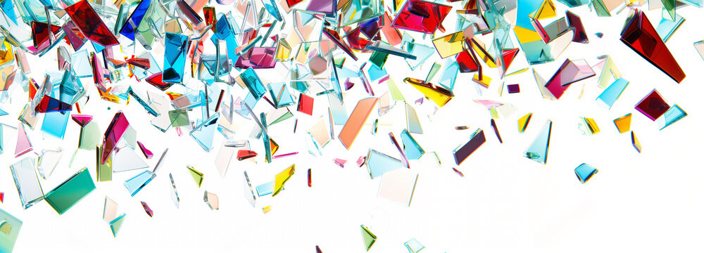 Colorful shattered glass fragments in a dynamic explosion, creating a vivid and reflective pattern, perfect for modern design projects. Image made using Generative AI