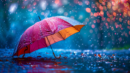 Colorful Umbrella in Rainy Weather, Capture the essence of protection, safety, and preparedness. 