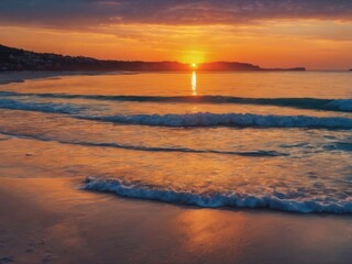 Obraz premium beautiful sunset at the beach, high ligth blue