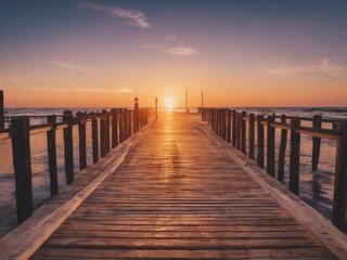 Obraz premium beautiful sunset at the beach, high ligth blue