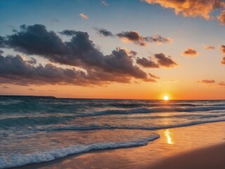Fototapeta premium beautiful sunset at the beach, high ligth blue