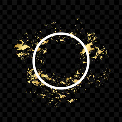 Round white frame border with golden grunge brush strokes. Golden abstract decoration design. Vector illustration