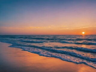 beautiful sunset at the beach,  high ligth blue