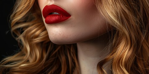 Fototapeta premium woman with red lipstick and long blonde hair