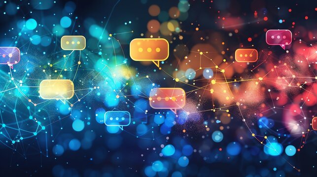 Social Media Chat Bubbles Network, Concept of global communication, online community, and social interaction.
